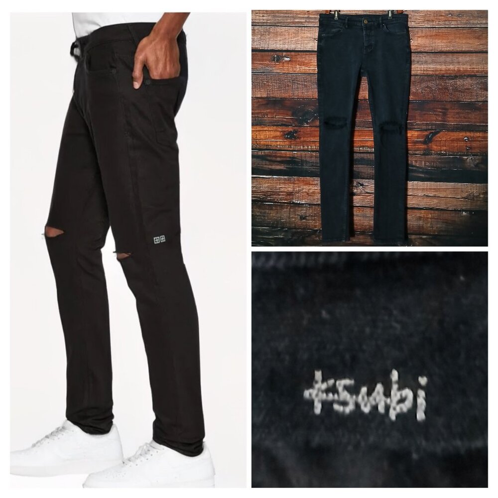 Ksubi Jeans Mens 33X30 Skinny Van Winkle Ace Black Slice Distressed Button Fly